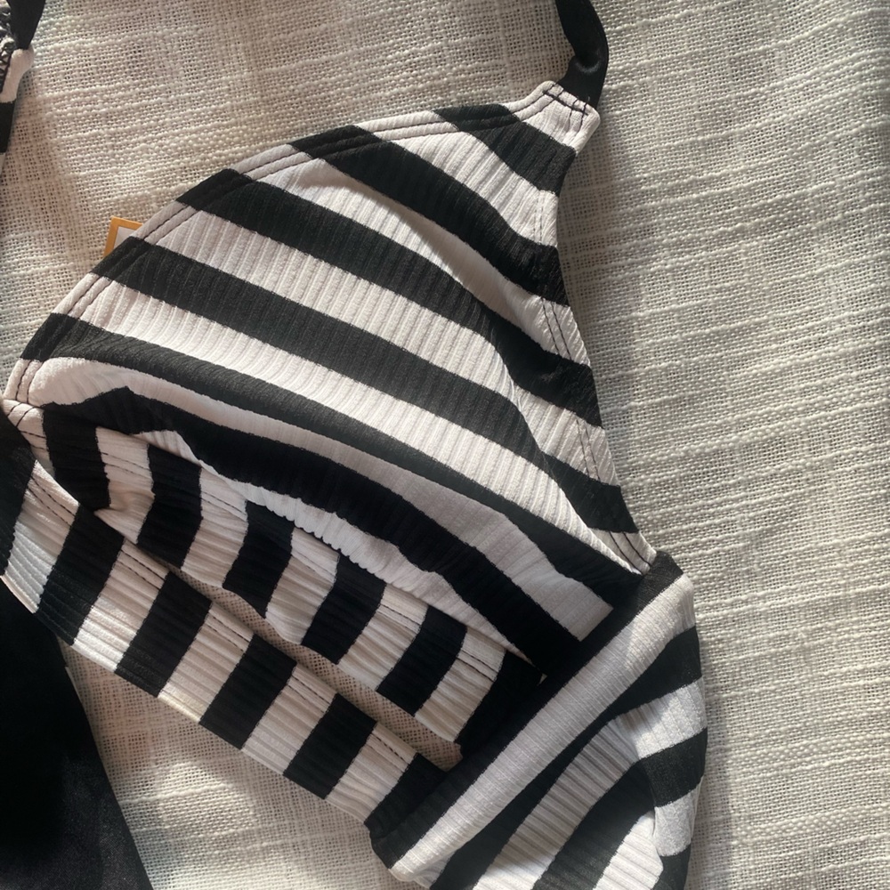 Kona Sol Black and White Striped Bikini Top
